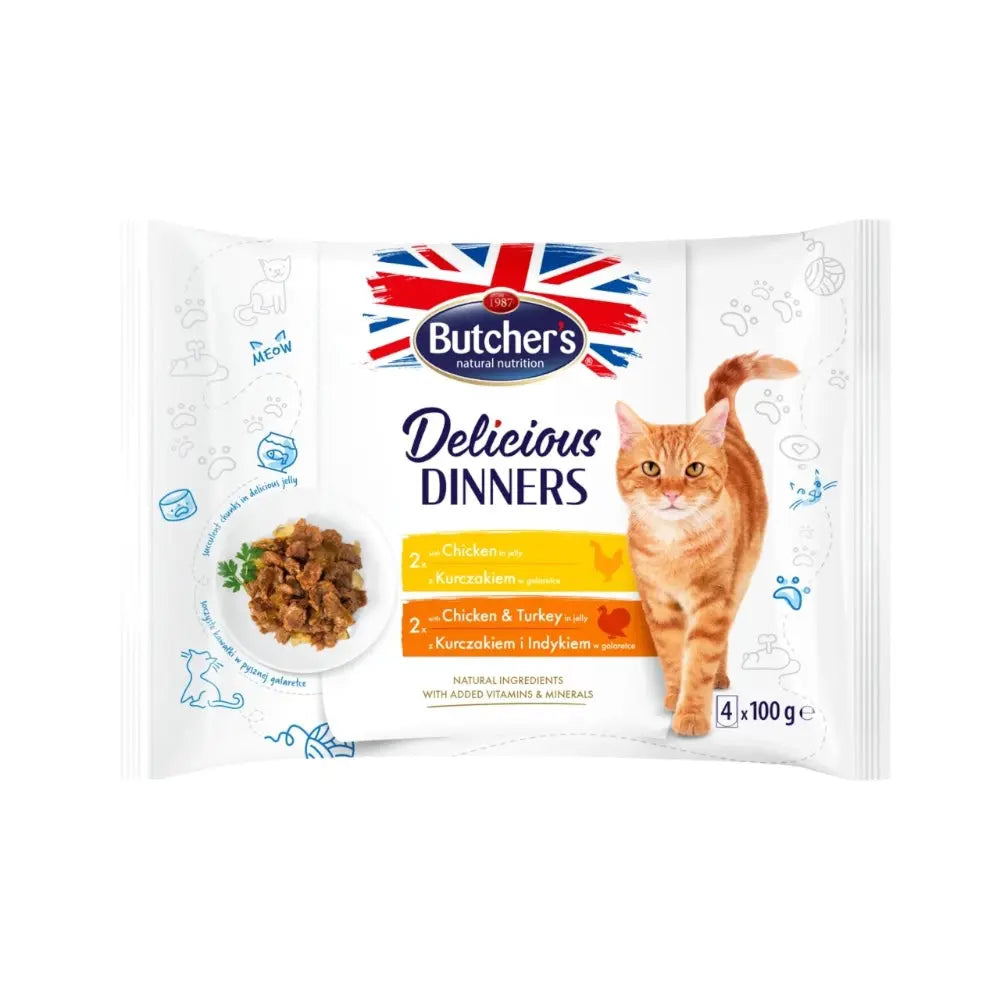 Butcher's Delicious Dinners,food for cats, with chicken/chicken and turkey 4x100g Butcher's