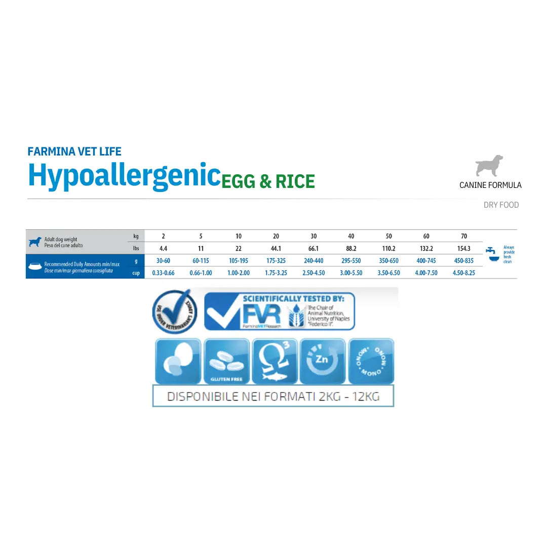 Hypoallergenic uova & riso vet life cane Farmina