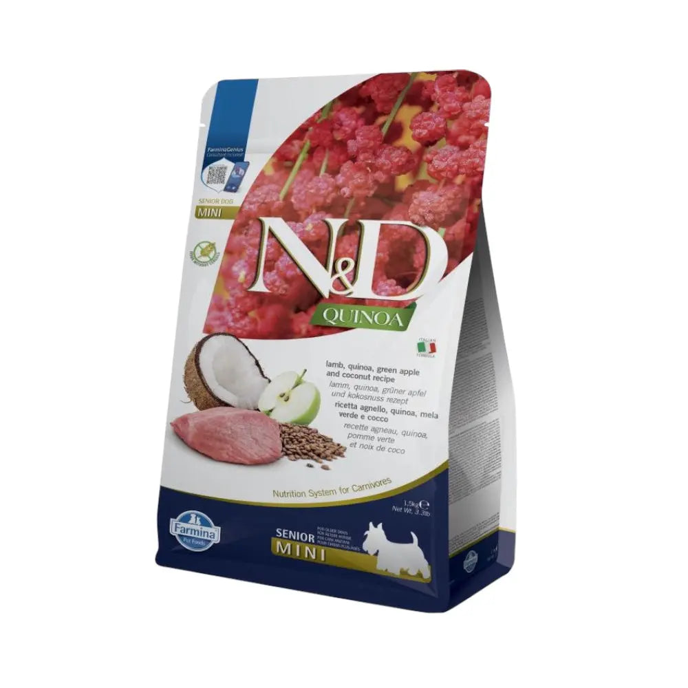 N&D QUINOA SENIOR CANE AGNELLO, QUINOA, MELA VERDE E COCCO ADULT MINI Respet