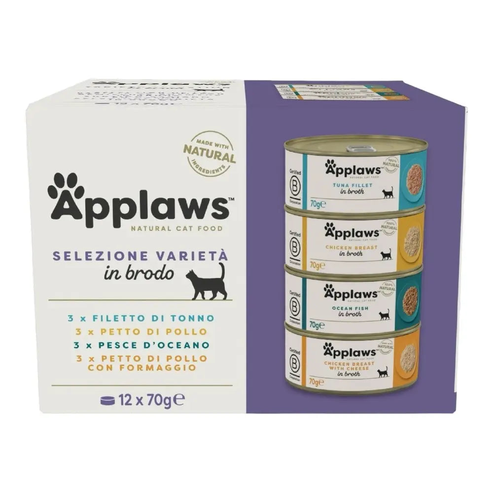 Applaws Gatto Multipack lattine Selezione Variety in brodo 12 x 70 g Applaws Italia