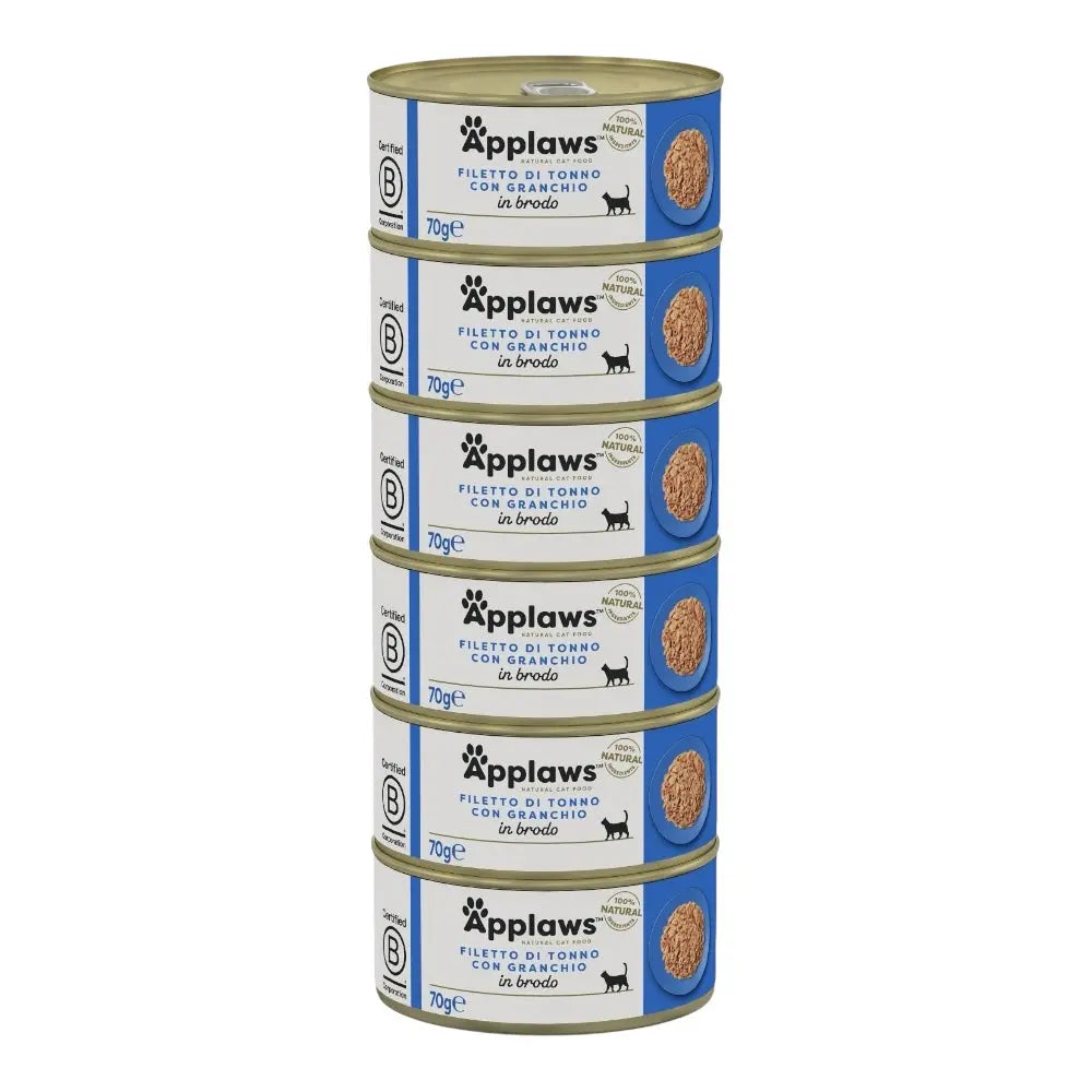 Applaws Gatto lattine Filetto di Tonno e Granchio in brodo 24 x 70 g Applaws Italia