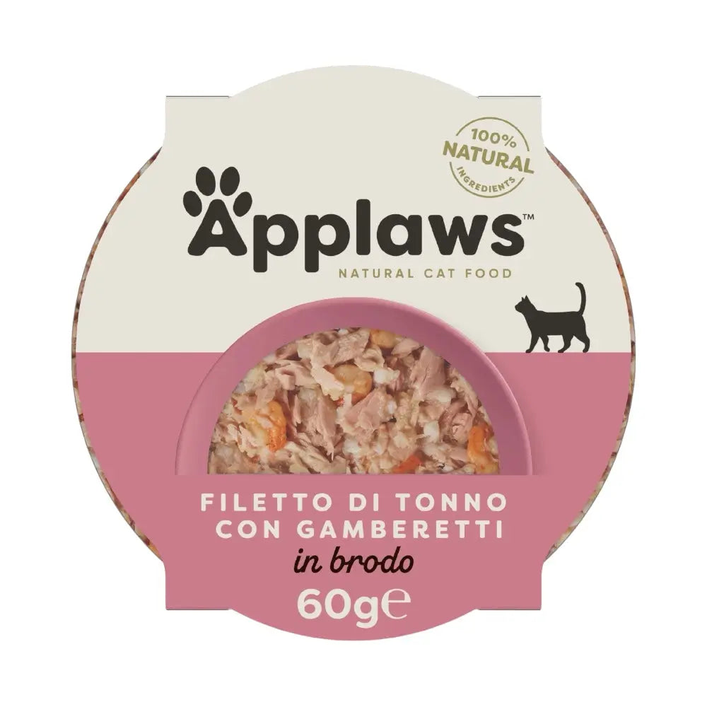 Applaws Gatto pot Filetto di Tonno con Gamberetti in brodo 10x60g Applaws Italia