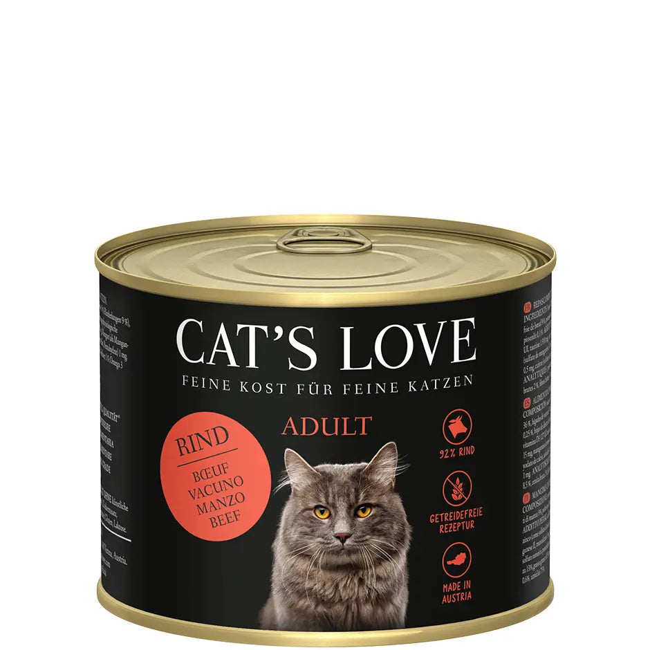 Cat's Love ADULT Manzo Puro, con olio di cartamo e tarassaco, alimento naturale per gatti Cat's Love