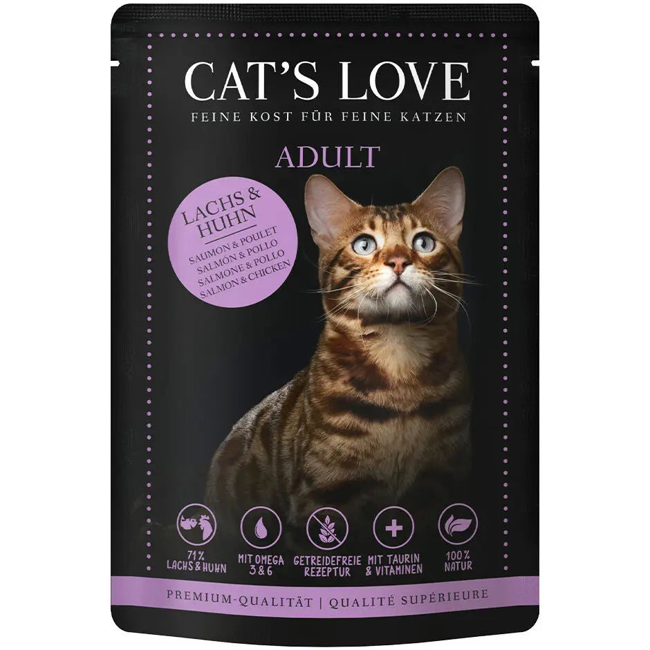 Cat's Love ADULT Salmone & Pollo, con olio di salmone, senza cereali, alimento naturale per gatti Cat's Love