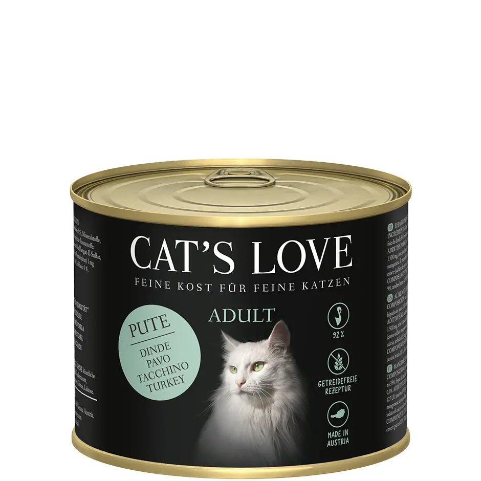 Cat's Love ADULT Tacchino Puro, con olio di salmone ed erba dei gatti, alimento naturale per gatti Cat's Love