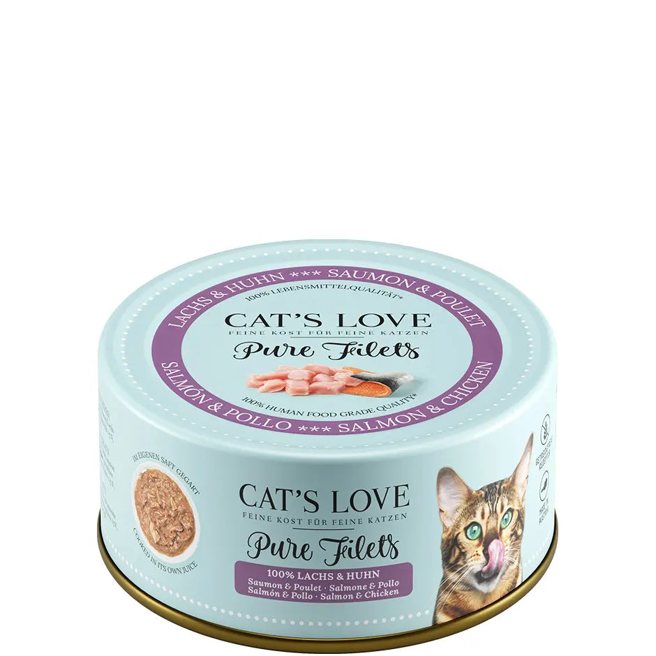 Cat's Love Filet Salmone e Pollo, Filetti al 100 %, ricetta senza cereali, alimento naturale per gatti Cat's Love