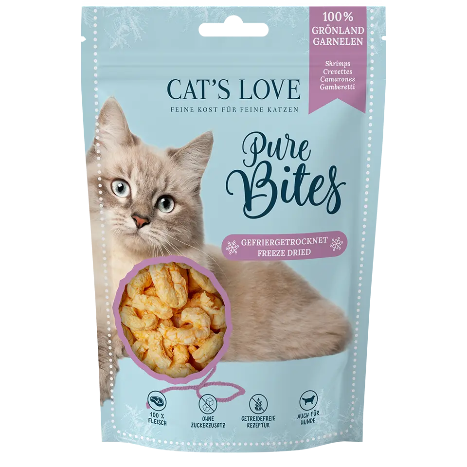 Cat's Love Gamberetti, 100% gamberetti della Groenlandia, liofilizzato, alimento naturale per gatti Cat's Love