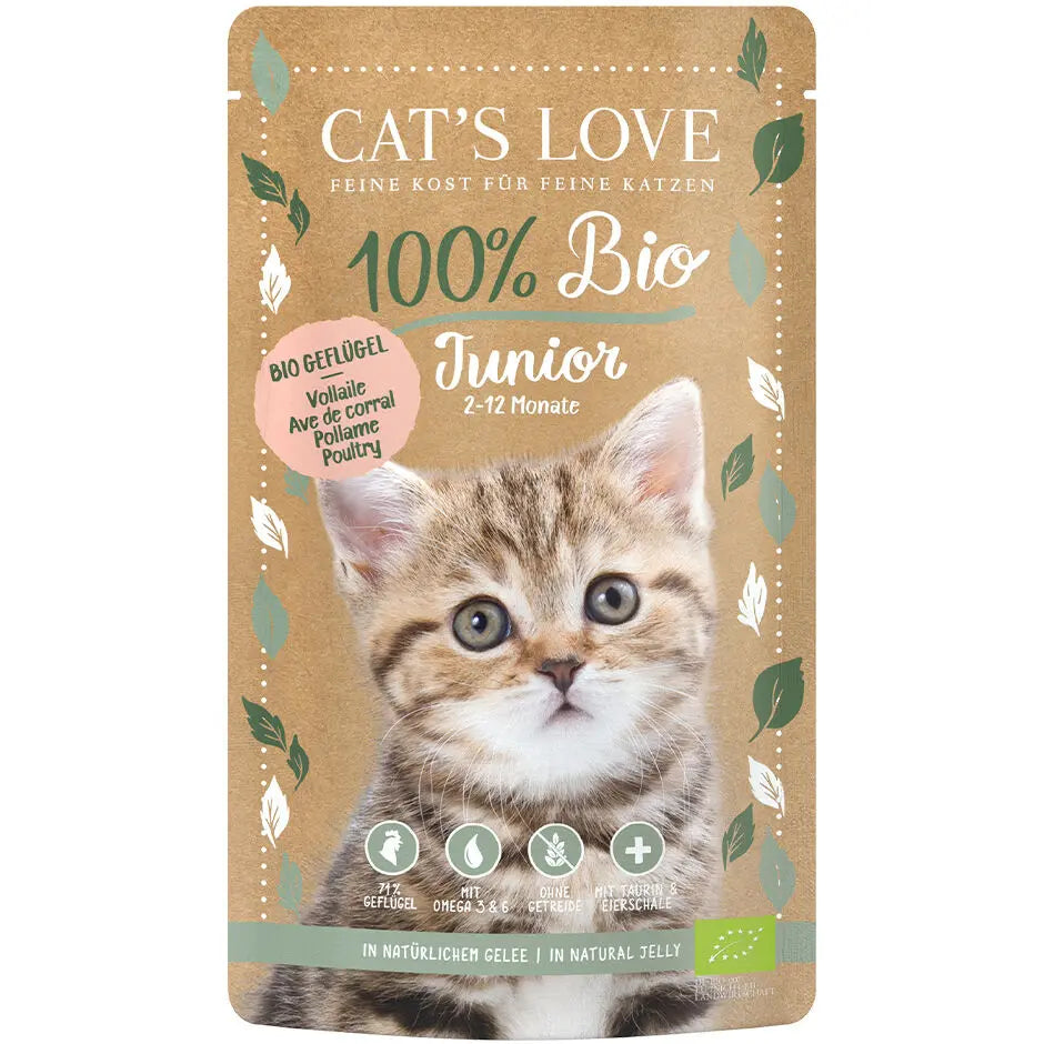 Cat's Love JUNIOR BIO Pollame, 71% pollame, senza cereali, alimento naturale per gatti Cat's Love
