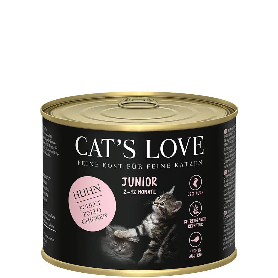 Cat's Love JUNIOR Pollo, con calce algale e olio di cartamo, alimento naturale per gatti Cat's Love