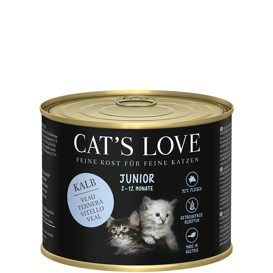 Cat's Love JUNIOR Vitello, con gusci d'uovo e olio di salmone, alimento naturale per gatti Cat's Love
