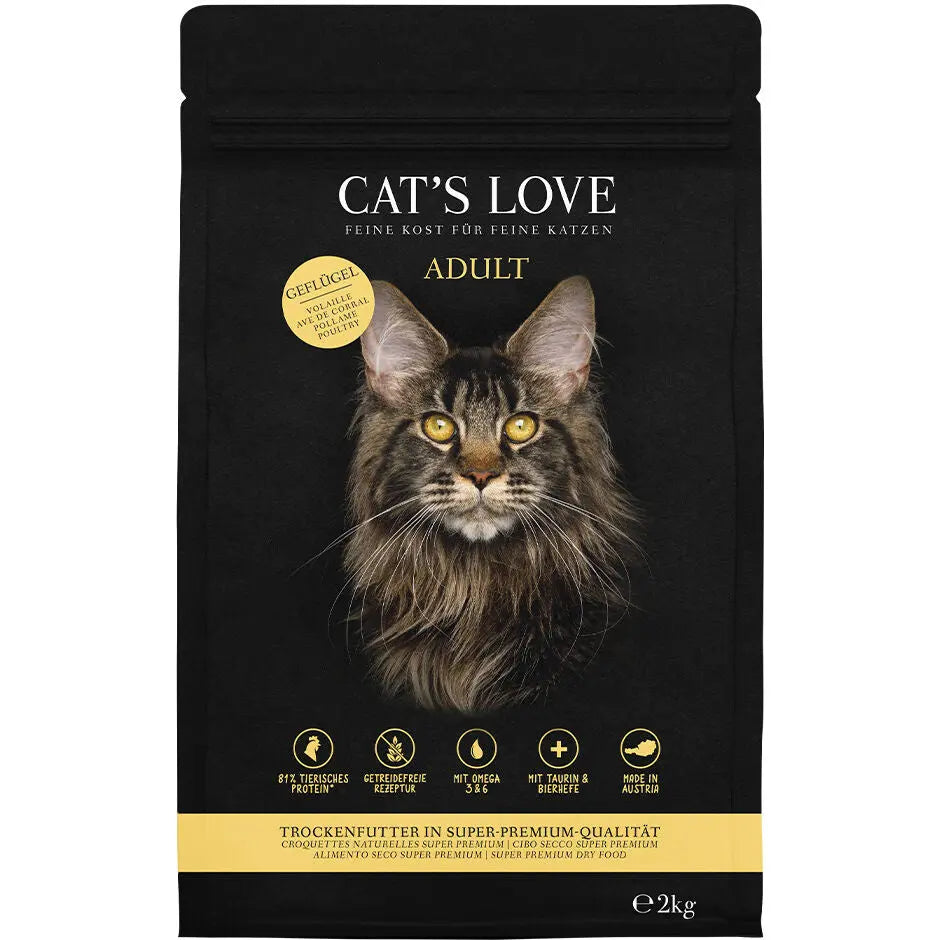 Cat's Love SECCO ADULT Pollame, 81 % di proteine animali, senza cereali, alimento naturale per gatti Cat's Love