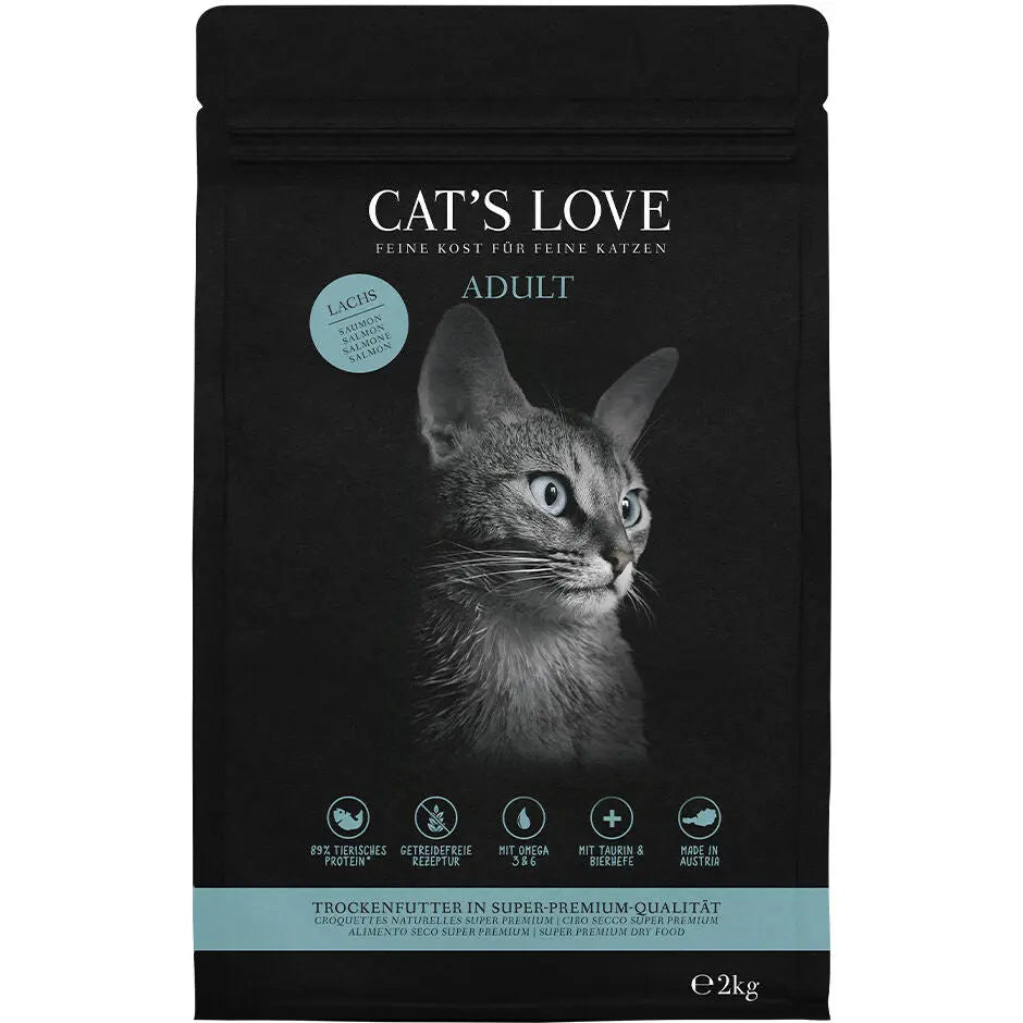 Cat's Love SECCO ADULT Salmone, 89 % di proteine animali, senza cereali, alimento naturale per gatti Cat's Love