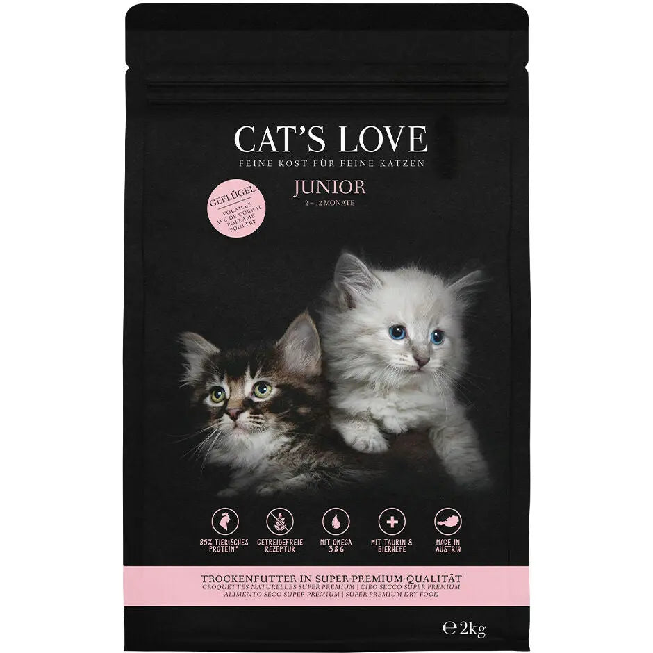Cat's Love SECCO JUNIOR Pollame, 85% di proteine animali, senza cereali, alimento naturale per gatti Cat's Love