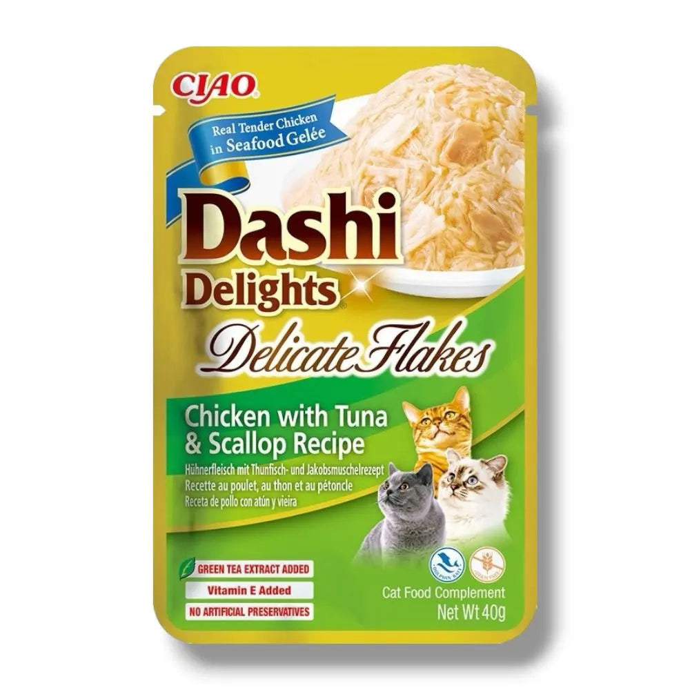 Dashi Delights Delicate Flakes Ricetta al pollo, tonno e capesante Inaba