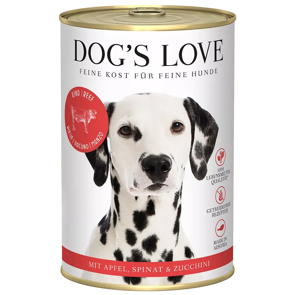 Dog's Love ADULT Manzo, con mela, spinaci e zucchine, alimento naturale per cani Dog's Love