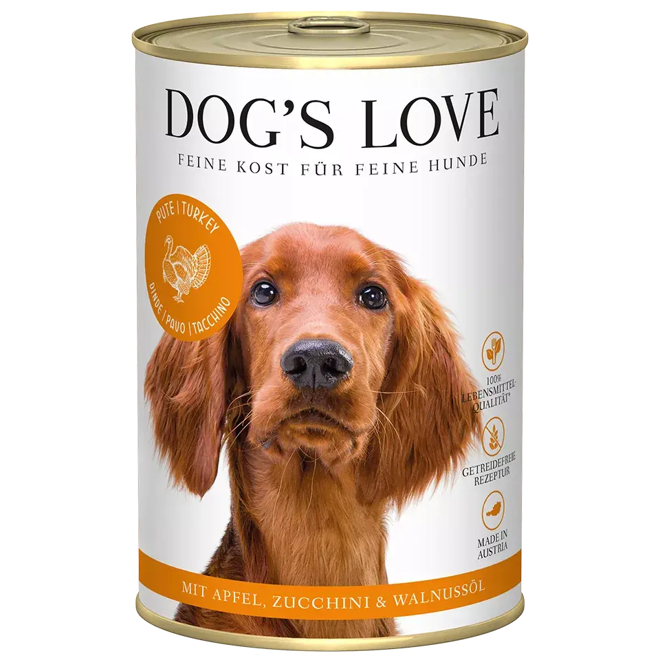 Dog's Love ADULT Tacchino, con mela, zucchine e olio di noci, alimento naturale per cani Dog's Love
