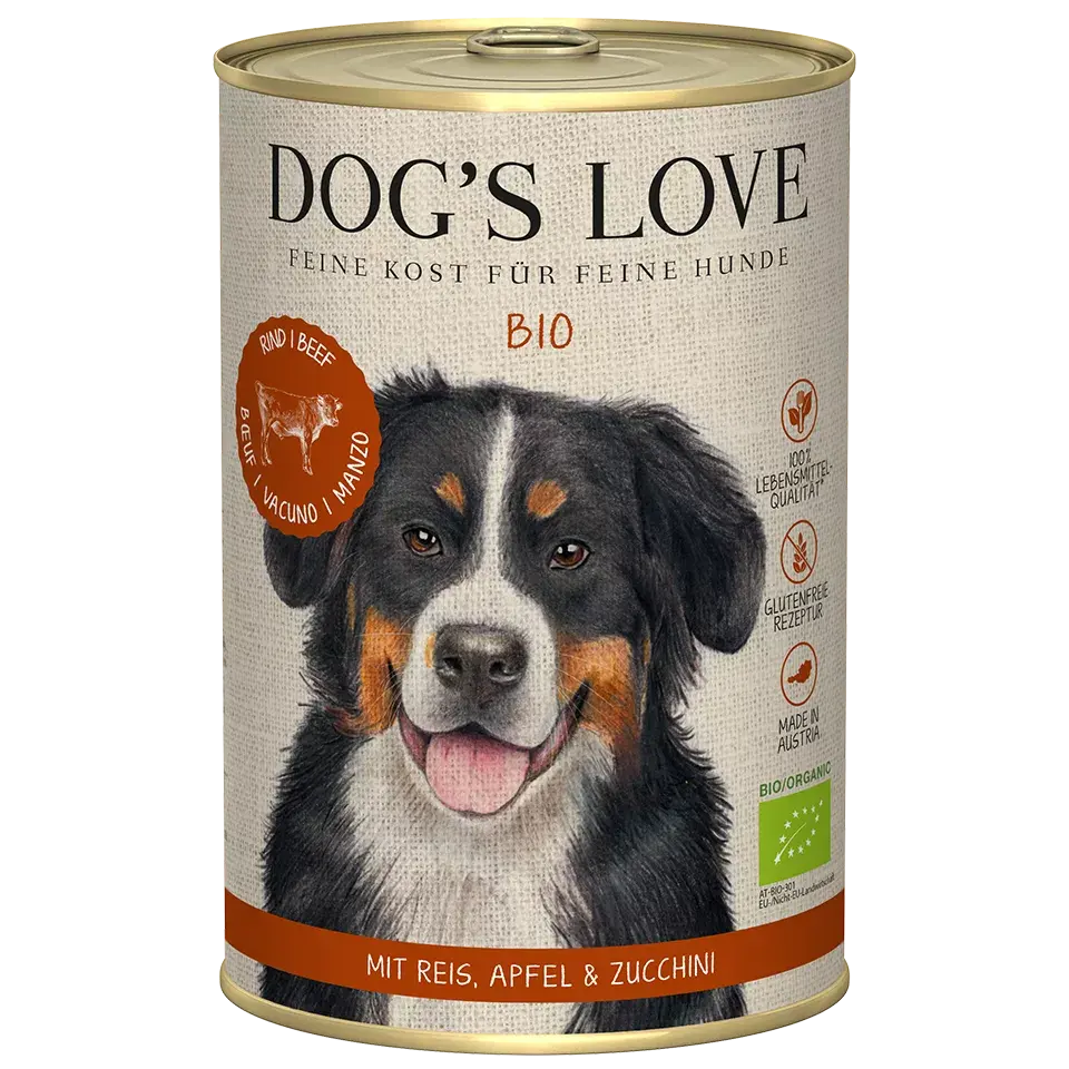 Dog's Love BIO Manzo, con riso integrale bio, mela bio, alimento naturale per cani Dog's Love