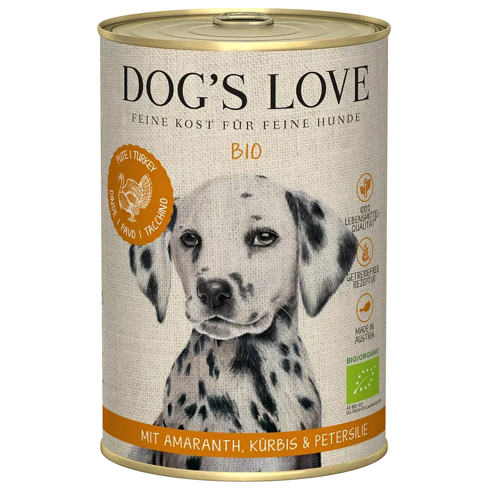 Dog's Love BIO Tacchino, con amaranto biologico, zucca biologica, alimento naturale per cani Dog's Love