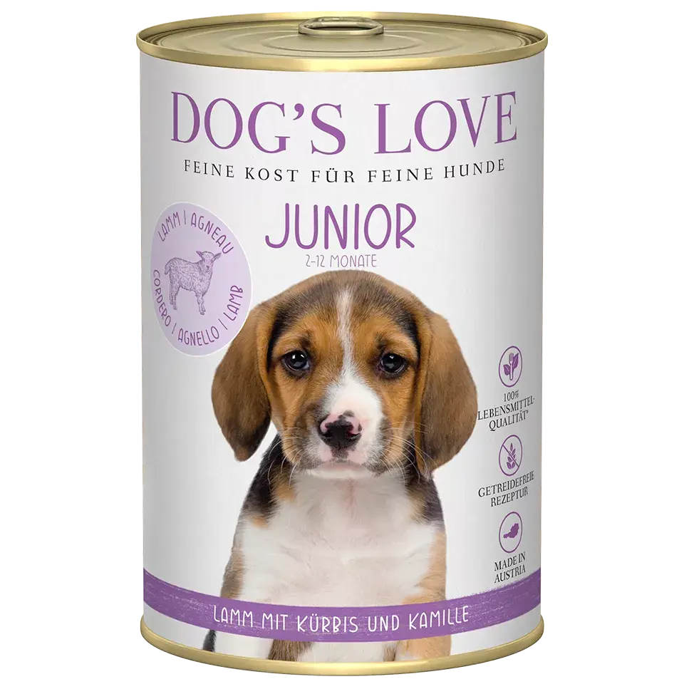 Dog's Love JUNIOR Agnello, con zucca e camomilla, alimento naturale per cani Dog's Love