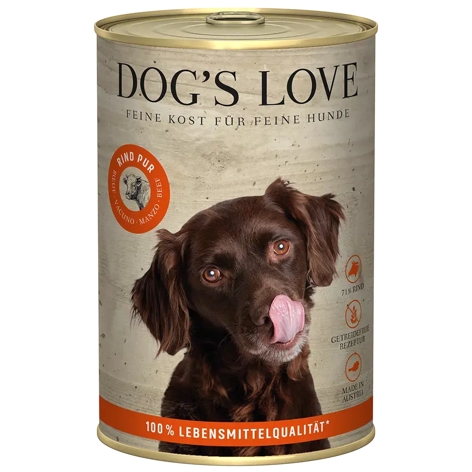Dog's Love Manzo pure, Pura Carne, senza cereali, alimento naturale per cani Dog's Love