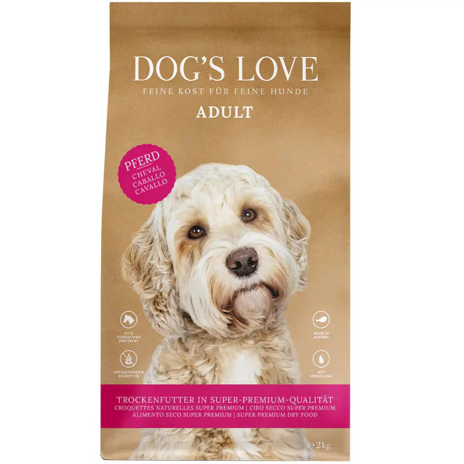 Dog's Love SECCO ADULT Cavallo, con patate dolci e piselli, alimento naturale per cani Dog's Love