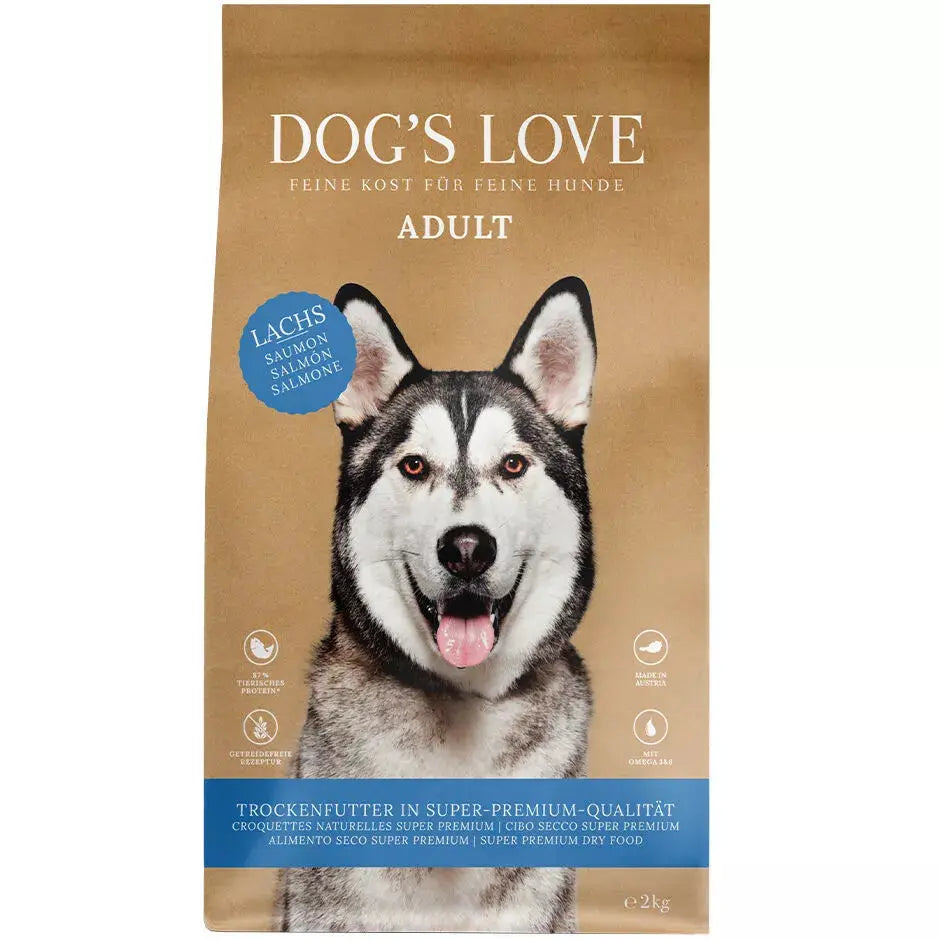 Dog's Love SECCO ADULT Salmone, con patate dolci e spirulina, alimento naturale per cani Dog's Love