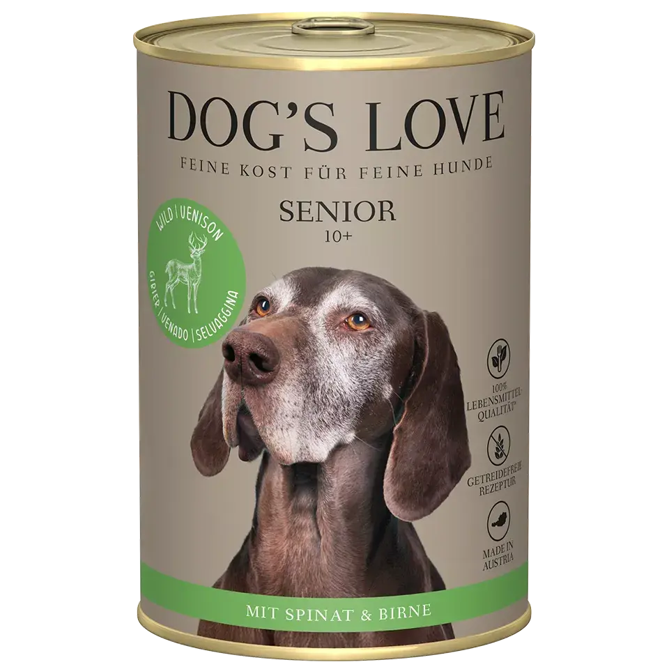 Dog's Love SENIOR Selvaggina, con spinaci e pere, alimento naturale per cani Dog's Love