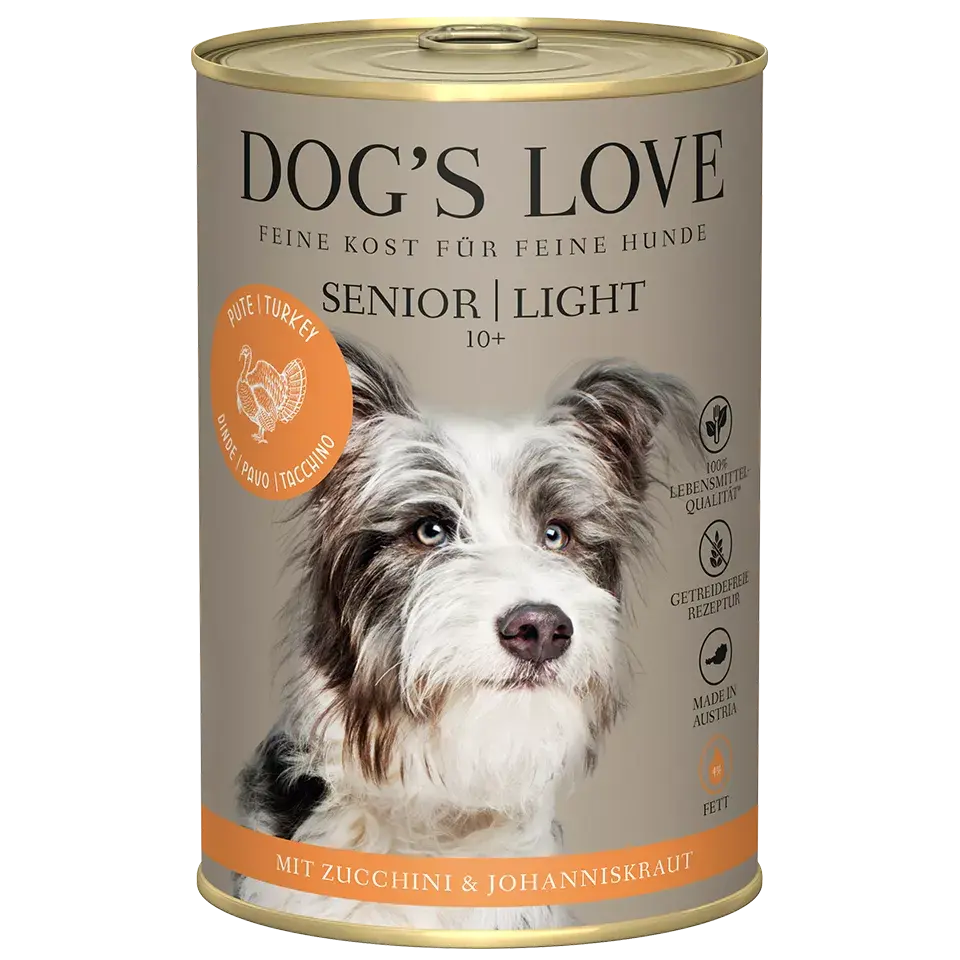 Dog's Love SENIOR Tacchino Light, con zucchine e erba di San Giovanni, alimento naturale per cani Dog's Love