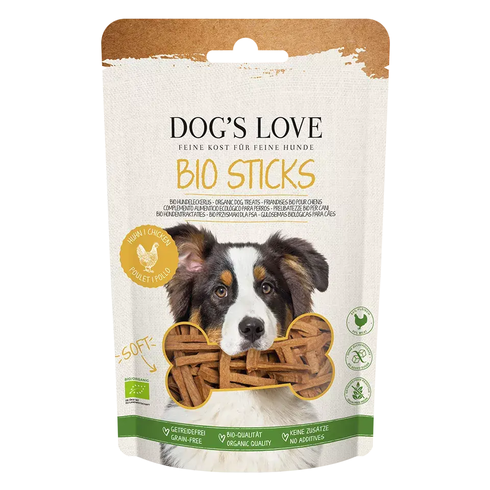 Dog's Love SOFT Sticks BIO Pollo, 95% carne biologica, alimento naturale per cani Dog's Love