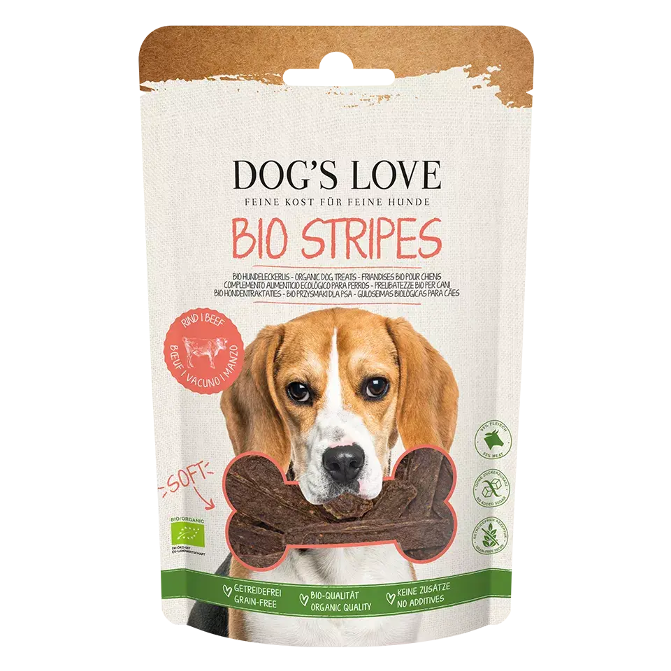 Dog's Love SOFT Stripes BIO Manzo, 100% carne biologica, alimento naturale per cani Dog's Love