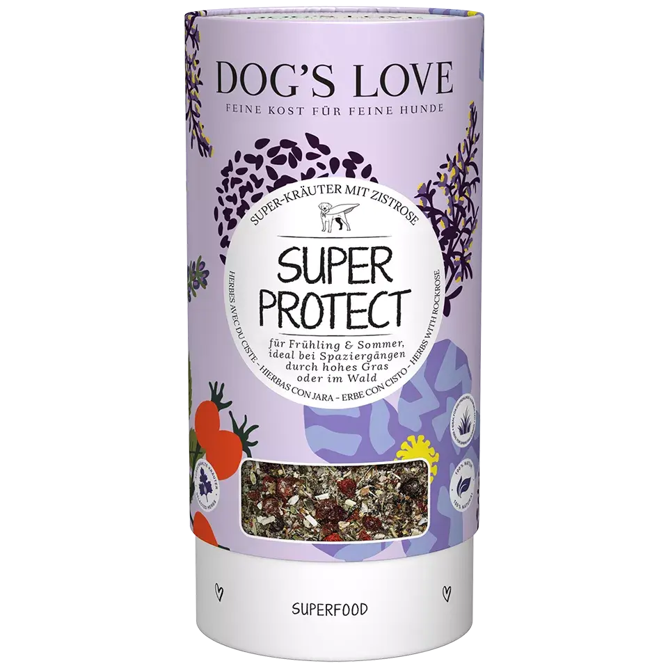 Dog's Love SUPER-PROTECT contro zecche, pulci e vermi, ideale per la primavera e l'estate, alimento naturale per cani Dog's L