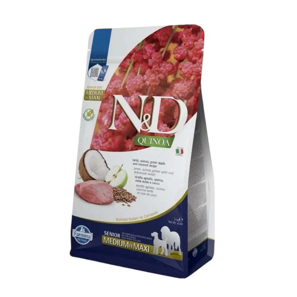 N&D QUINOA CANE SENIOR AGNELLO, QUINOA, MELA VERDE E COCCO MEDIUM /MAXI Respet
