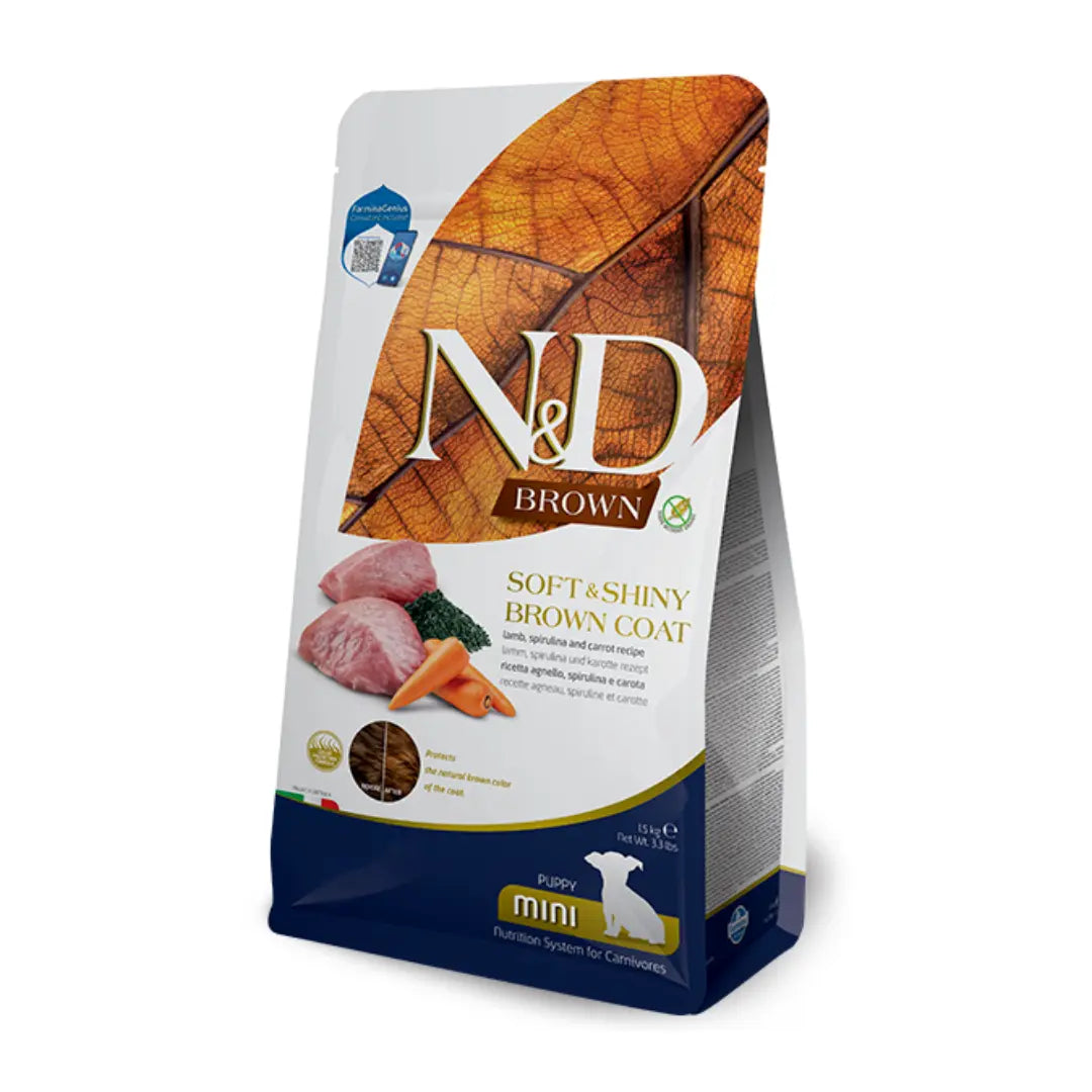 Farmina N&D Brown Agnello, Spirulina e Carota cane puppy mini - Respet ...